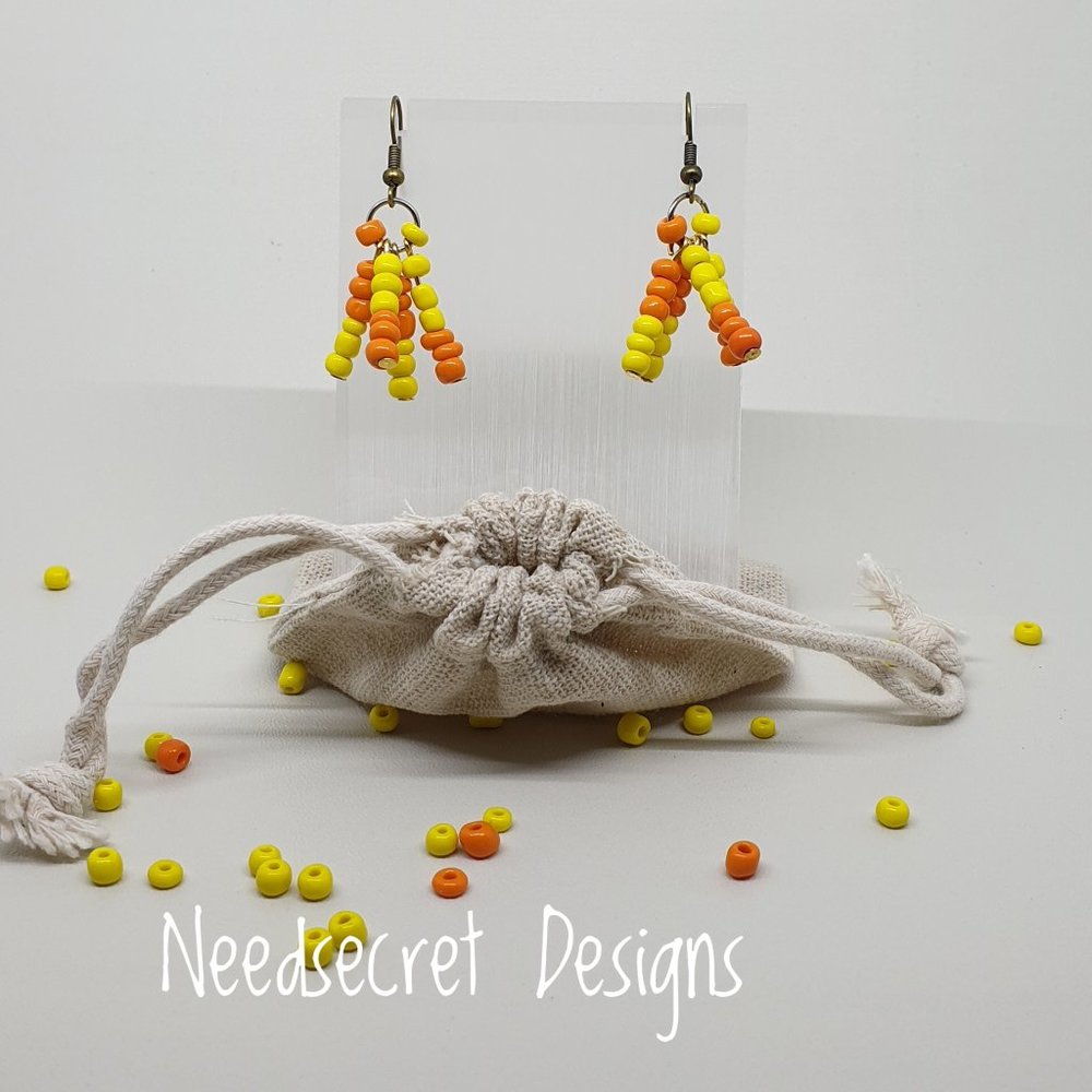 Yellow and Orange Beaded Drop Earrings